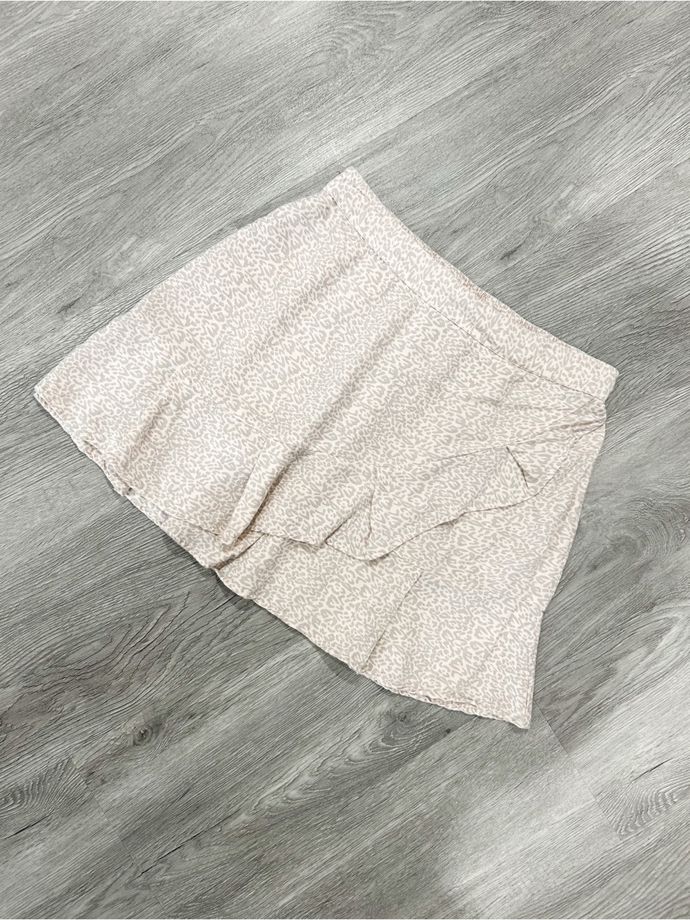 Cream Printed Ruffle Skater Skirt